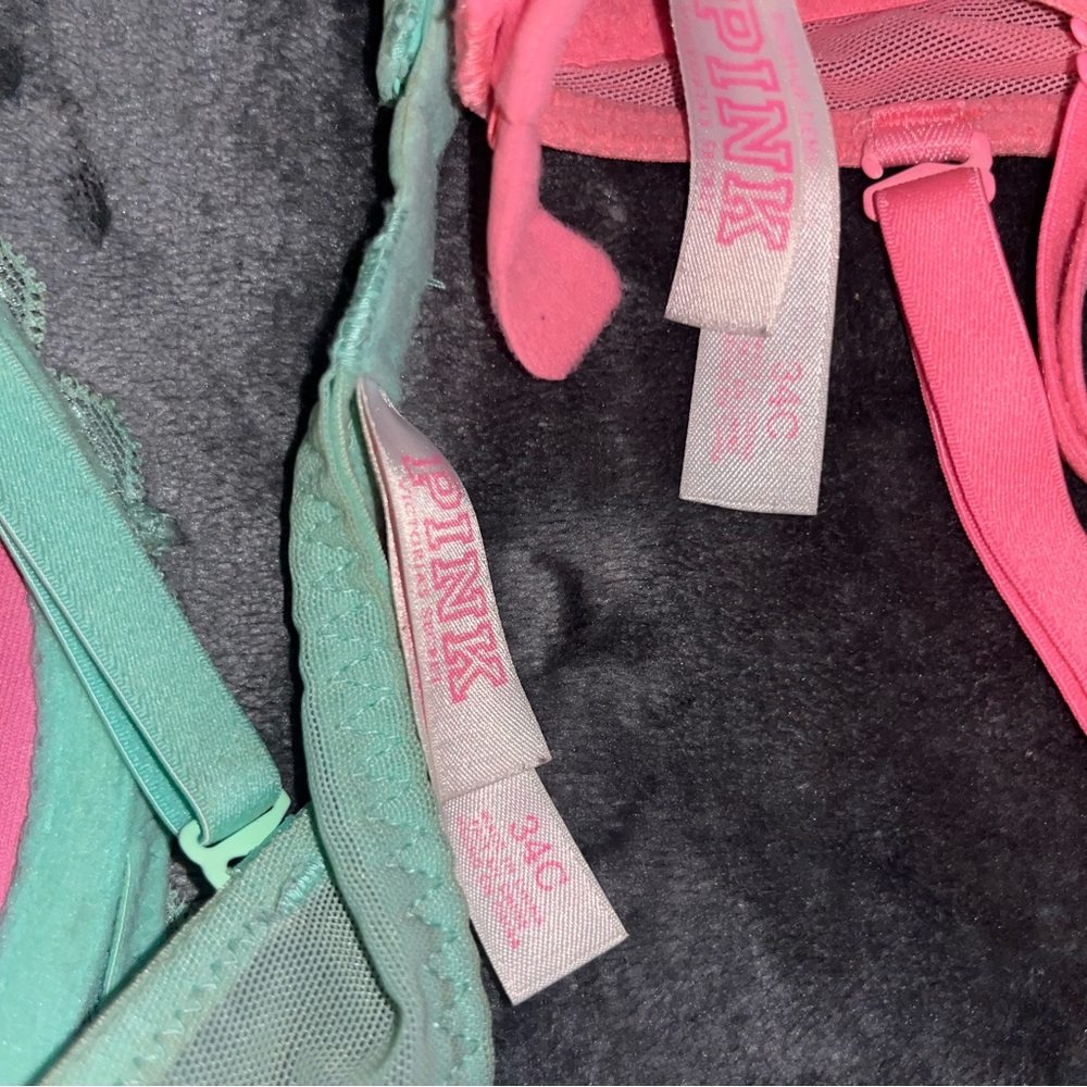 Lace Push-Up Bra — Coral Pink and Mint Green - Picture 3 of 3
